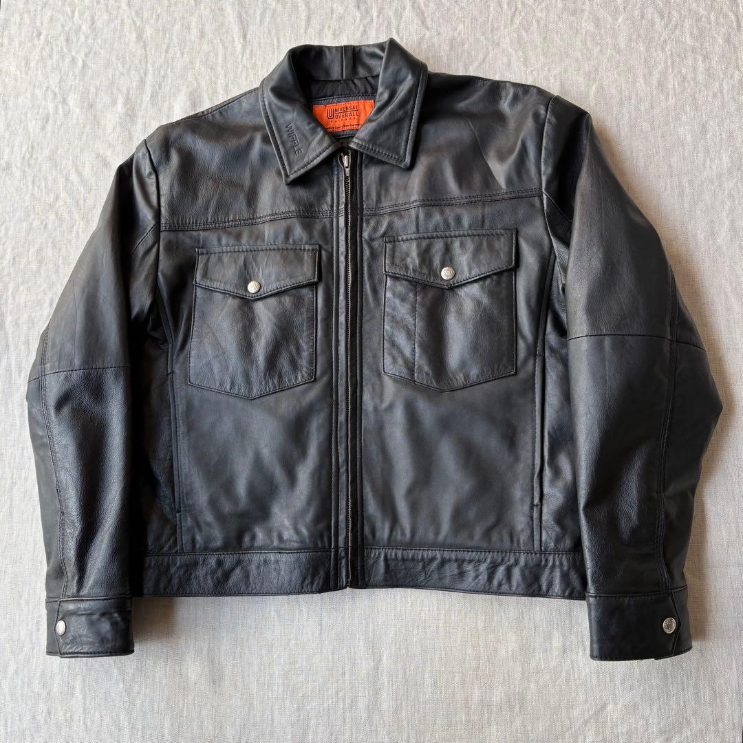universal overall レザー トラッカージャケット 羊革 ブラック