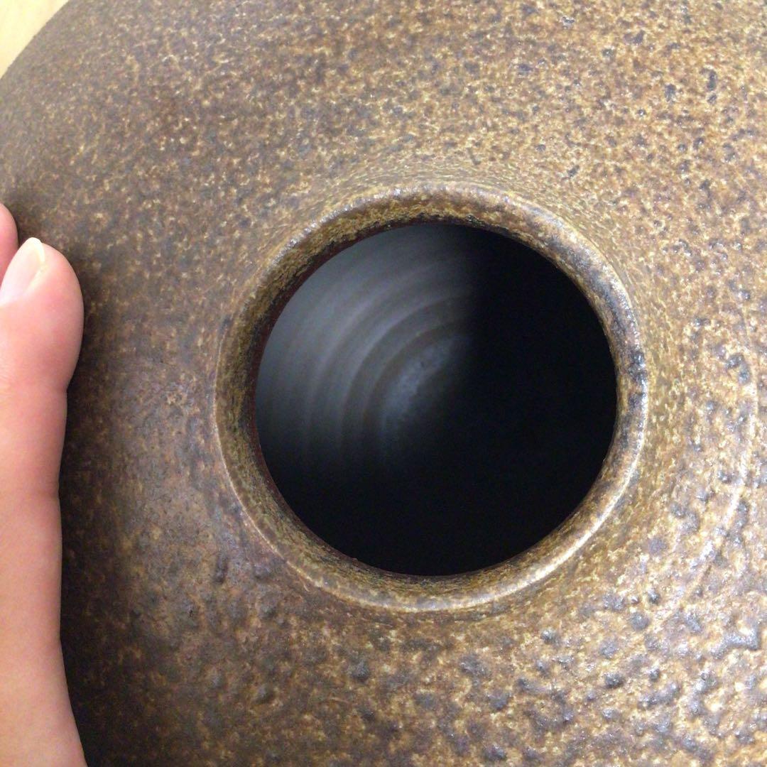 備前焼き　壺　印　刻印　大きい　高級　陶器の花瓶 ブラウン 球形 木箱付き
