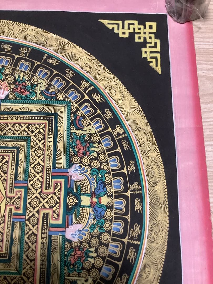 《 チベット密教　新品　1点物 》 手描き　曼荼羅　梵字　法具　仏画　仏教　b2