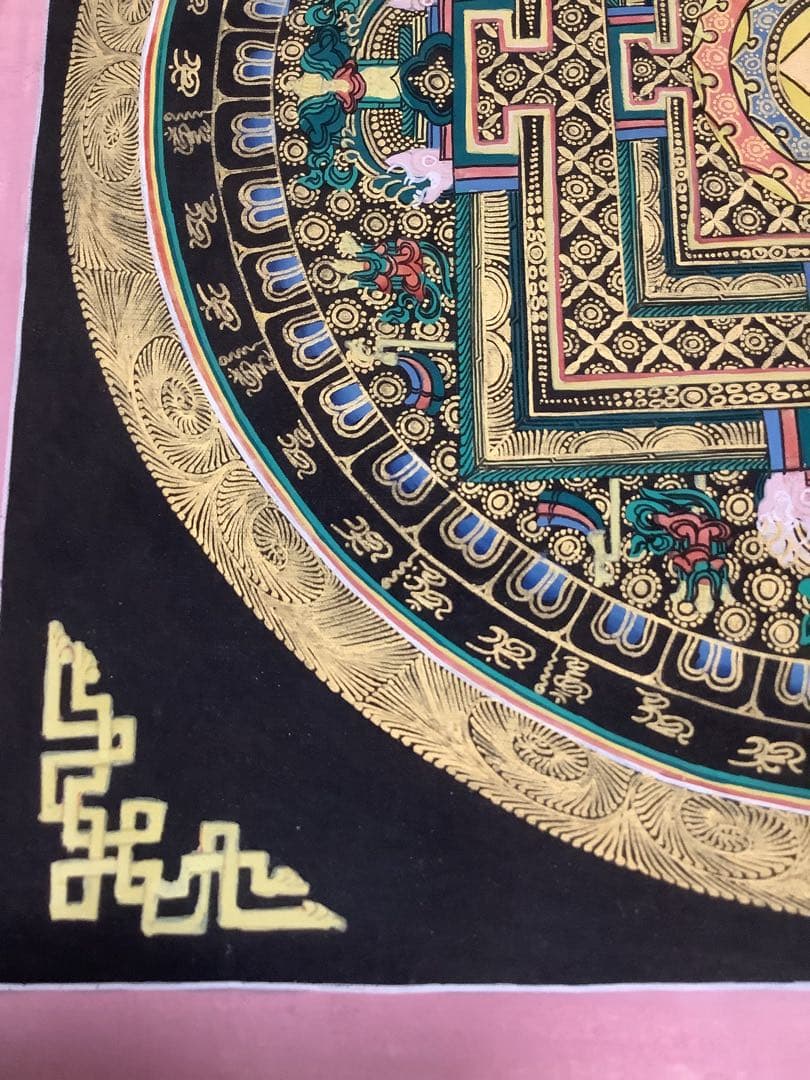 《 チベット密教　新品　1点物 》 手描き　曼荼羅　梵字　法具　仏画　仏教　b2
