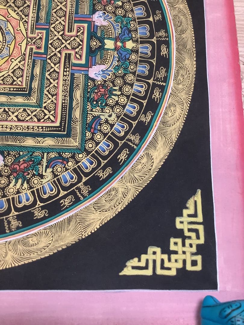 《 チベット密教　新品　1点物 》 手描き　曼荼羅　梵字　法具　仏画　仏教　b2