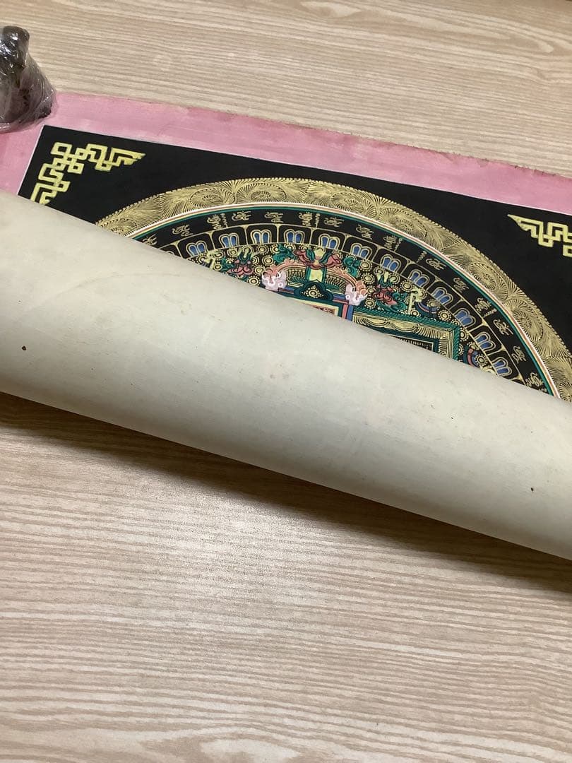《 チベット密教　新品　1点物 》 手描き　曼荼羅　梵字　法具　仏画　仏教　b2