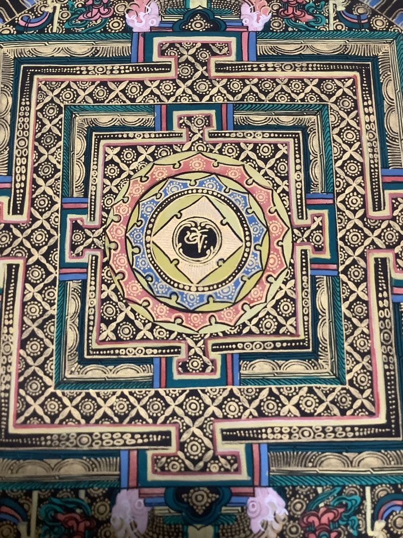 《 チベット密教　新品　1点物 》 手描き　曼荼羅　梵字　法具　仏画　仏教　b2