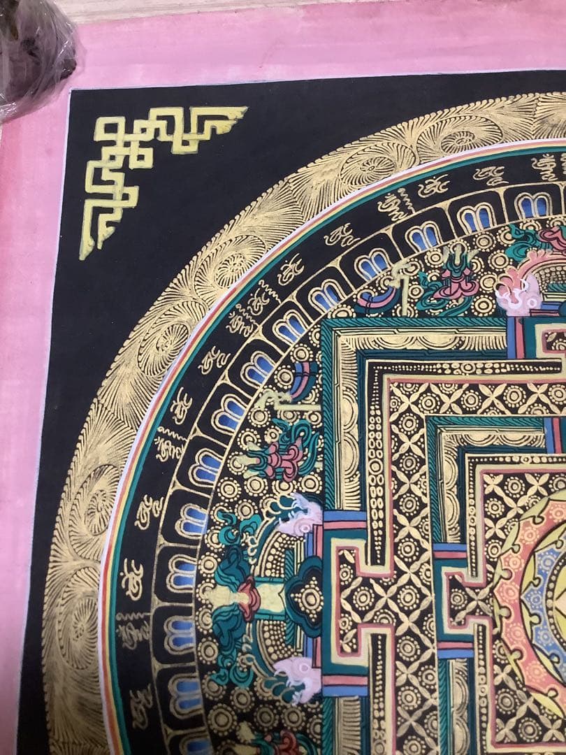 《 チベット密教　新品　1点物 》 手描き　曼荼羅　梵字　法具　仏画　仏教　b2