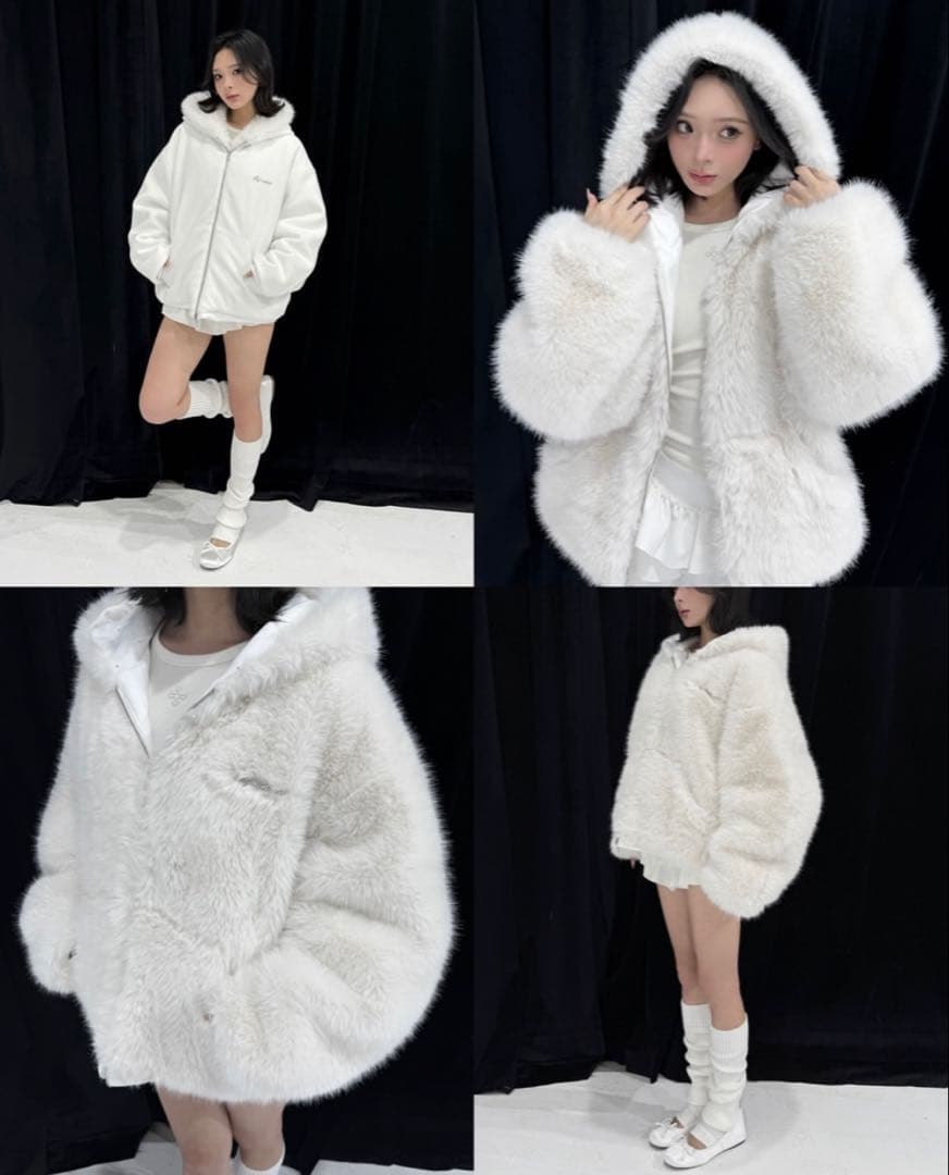 トップス andwang Kirakira 2way fur zip up white