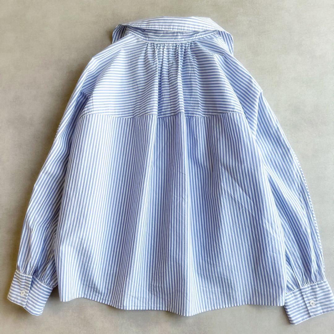 美品▲TICCA //ブルーストライプ長袖シャツ▲スキッパー プルオーバー