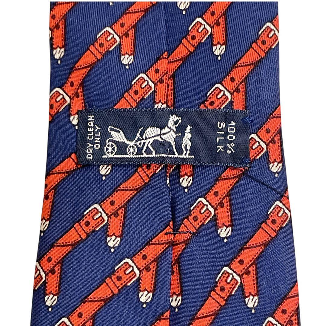 【95】HERMES ネクタイ ベルトモチーフ 総柄 シルク フランス製