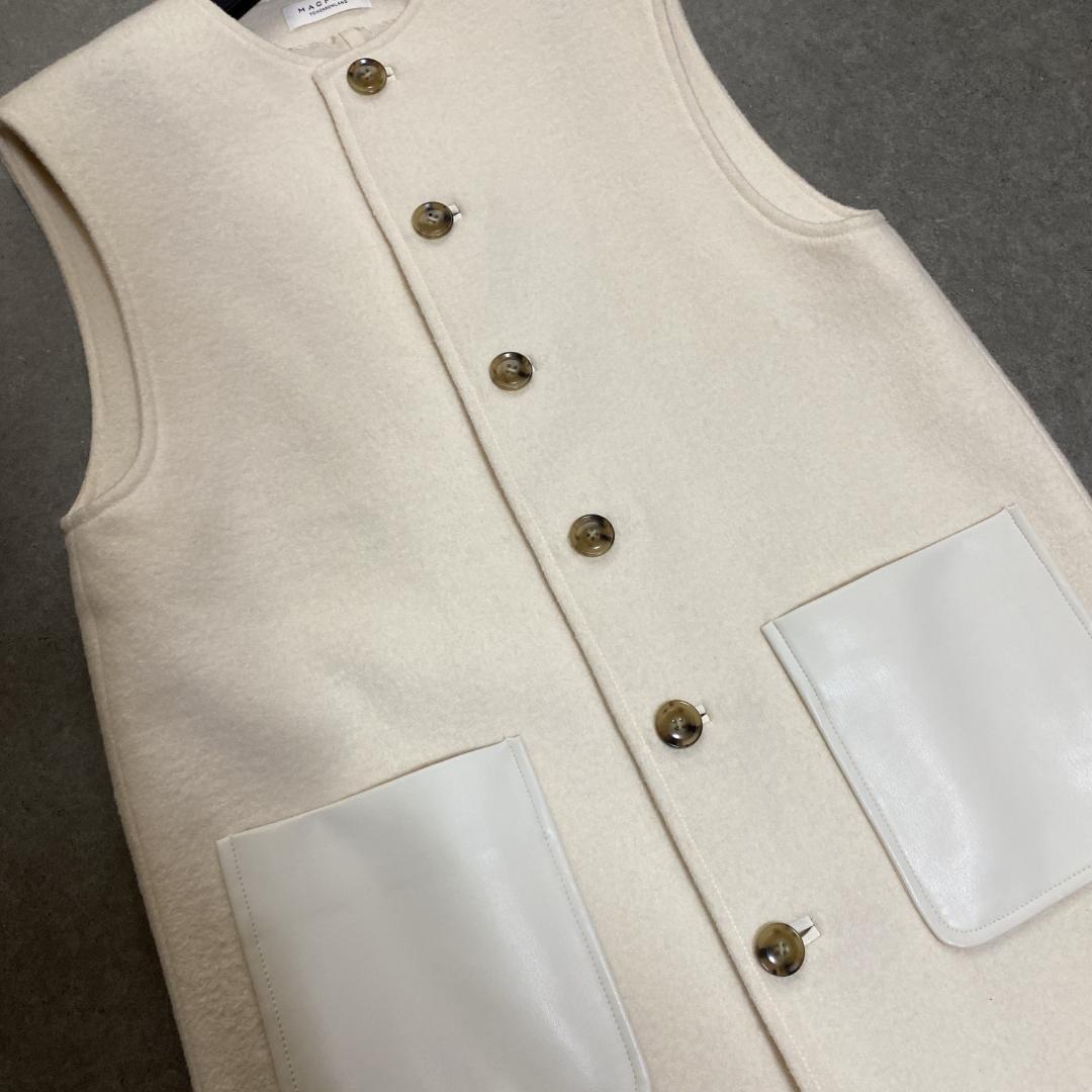 美品✨MACPHEE フェイクレザーコンビ クルーネックジレ 36 白