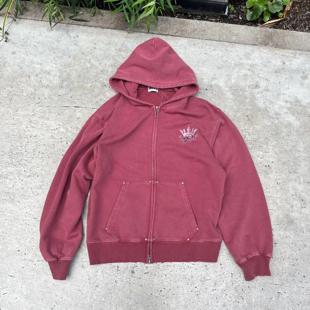 トップス 9090 King Logo Pile Stitched Zip Hoodie