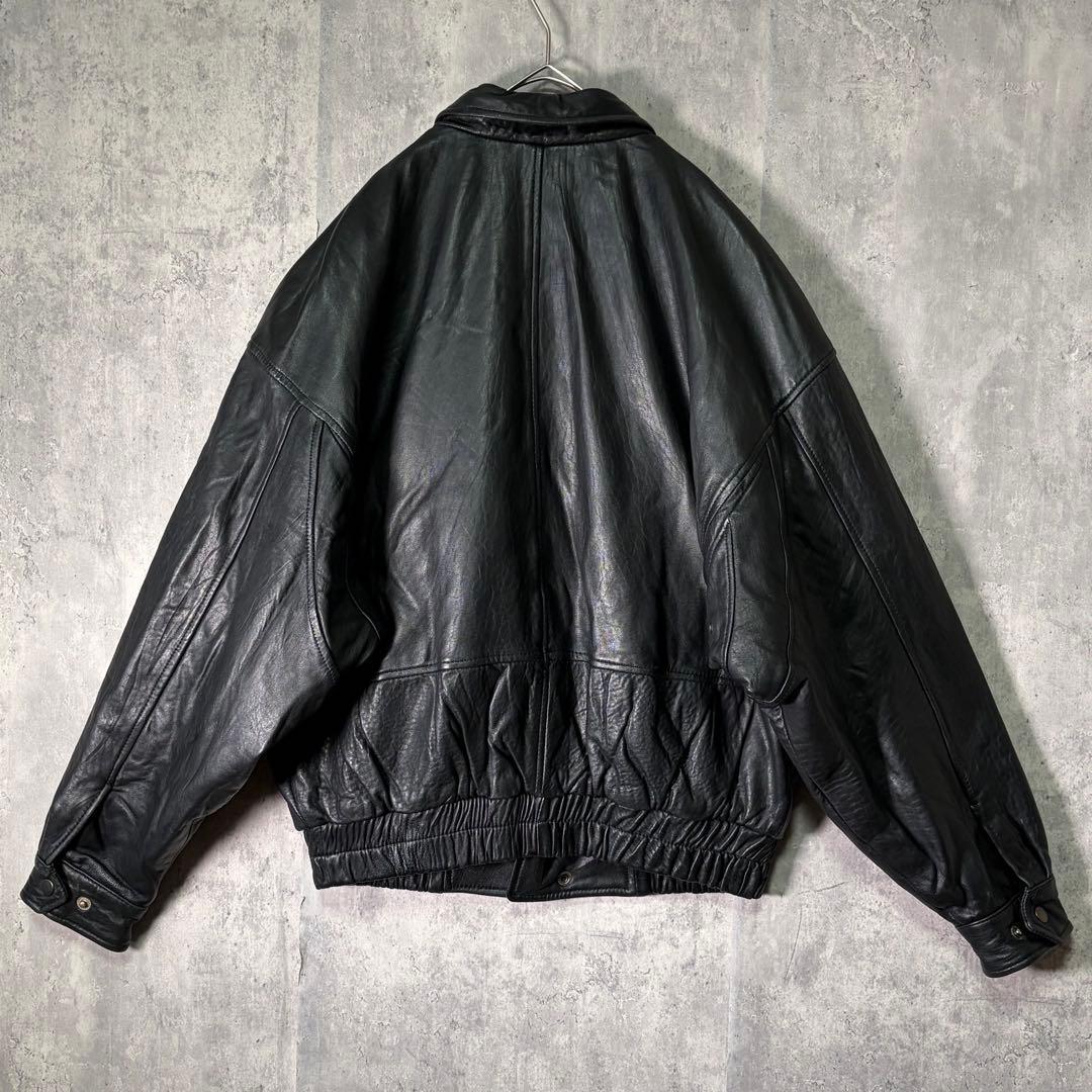 極上 羊革 レザー ボンバージャケット 中綿 黒 本革 短丈