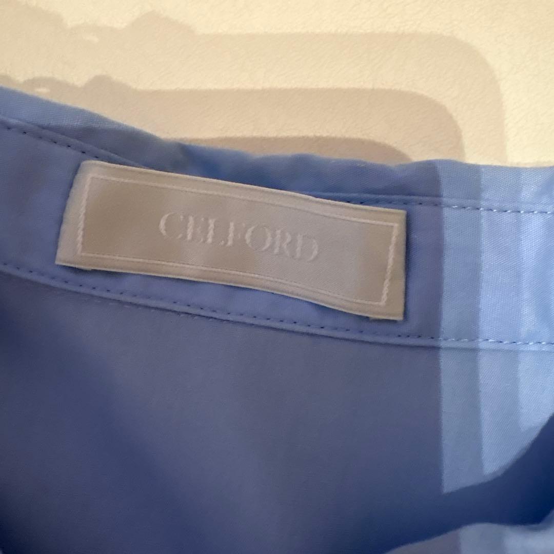 CELFORD フレア ギャザー シャツ ロングワンピース サックス