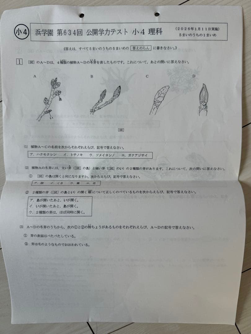 浜学園小4公開学力テスト2025年一年分