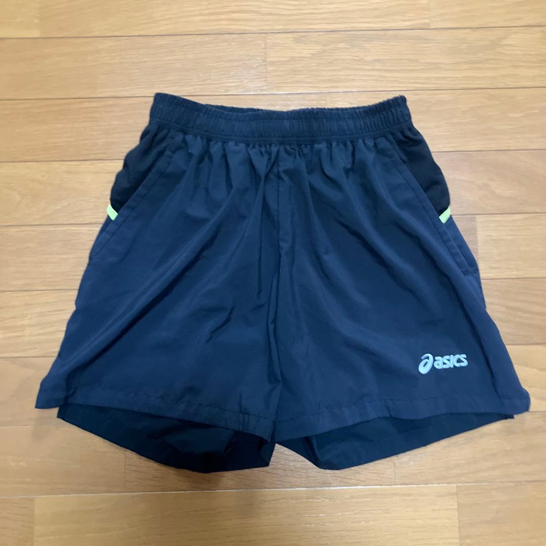 asics 蛍光イエロー 半袖シャツとショートパンツバック４点セット