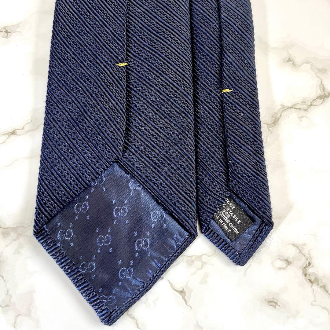 美品✨　GUCCI グッチ　ネイビー　ソリッド　ジャガード　ネクタイ
