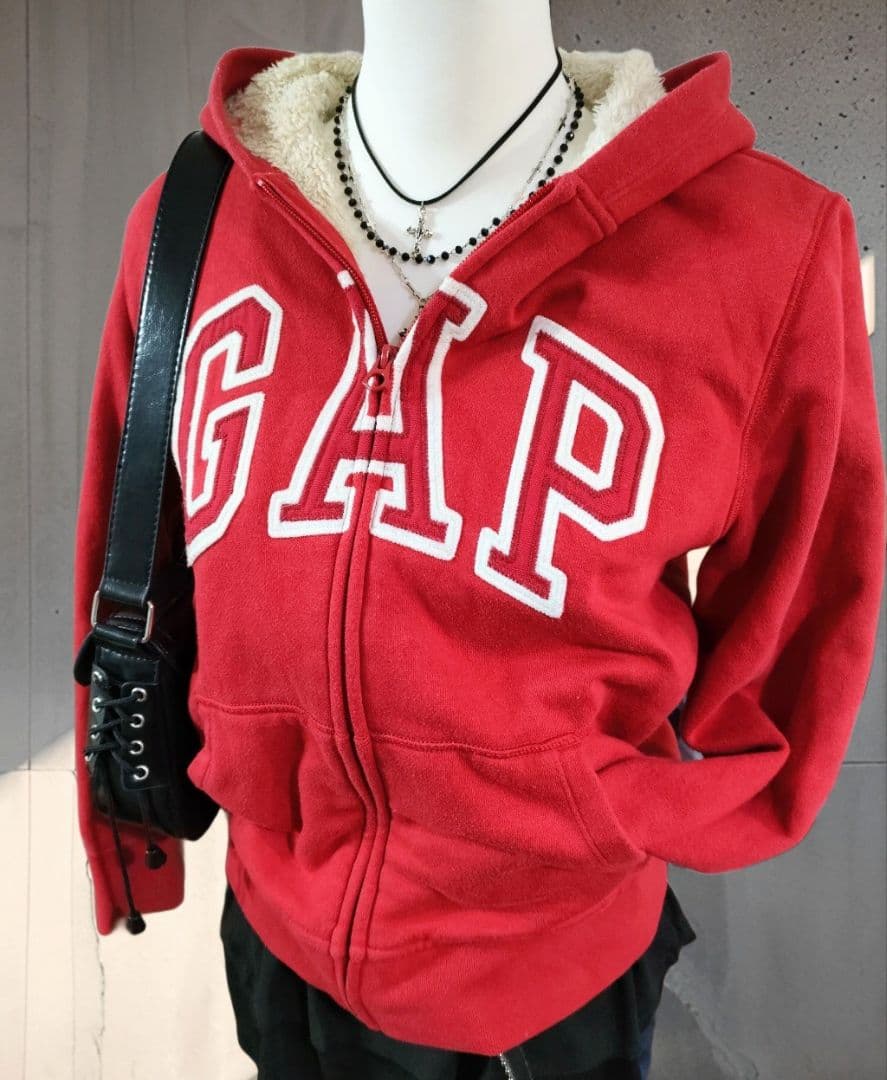 y2k 00s GAP ジップパーカー 裏ボア デカロゴ 平成 ギャル