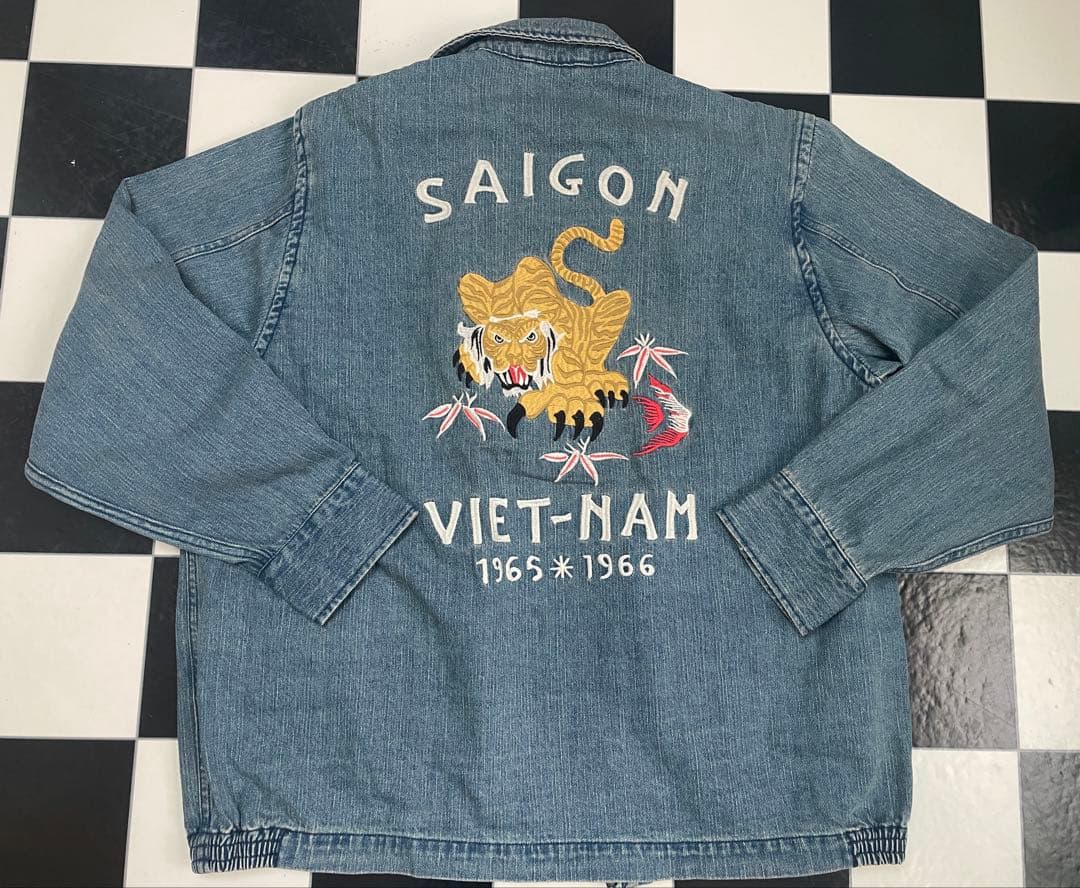 虎柄刺繍 デニム ベトナムジャケット スーベニアジャケットミリタリーヴィンテージ
