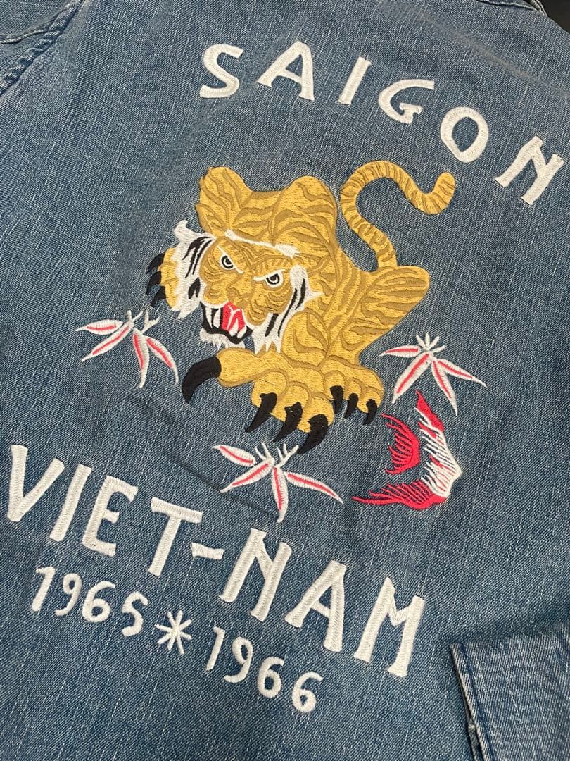 虎柄刺繍 デニム ベトナムジャケット スーベニアジャケットミリタリーヴィンテージ
