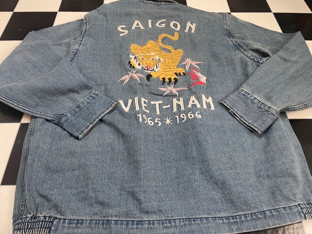 虎柄刺繍 デニム ベトナムジャケット スーベニアジャケットミリタリーヴィンテージ