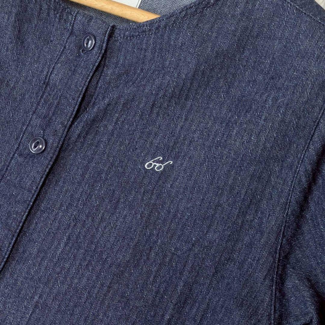 ​サニークラウズ Ponさんのインディゴヘリンボーンワンピース【Ｍ】めがね刺繍