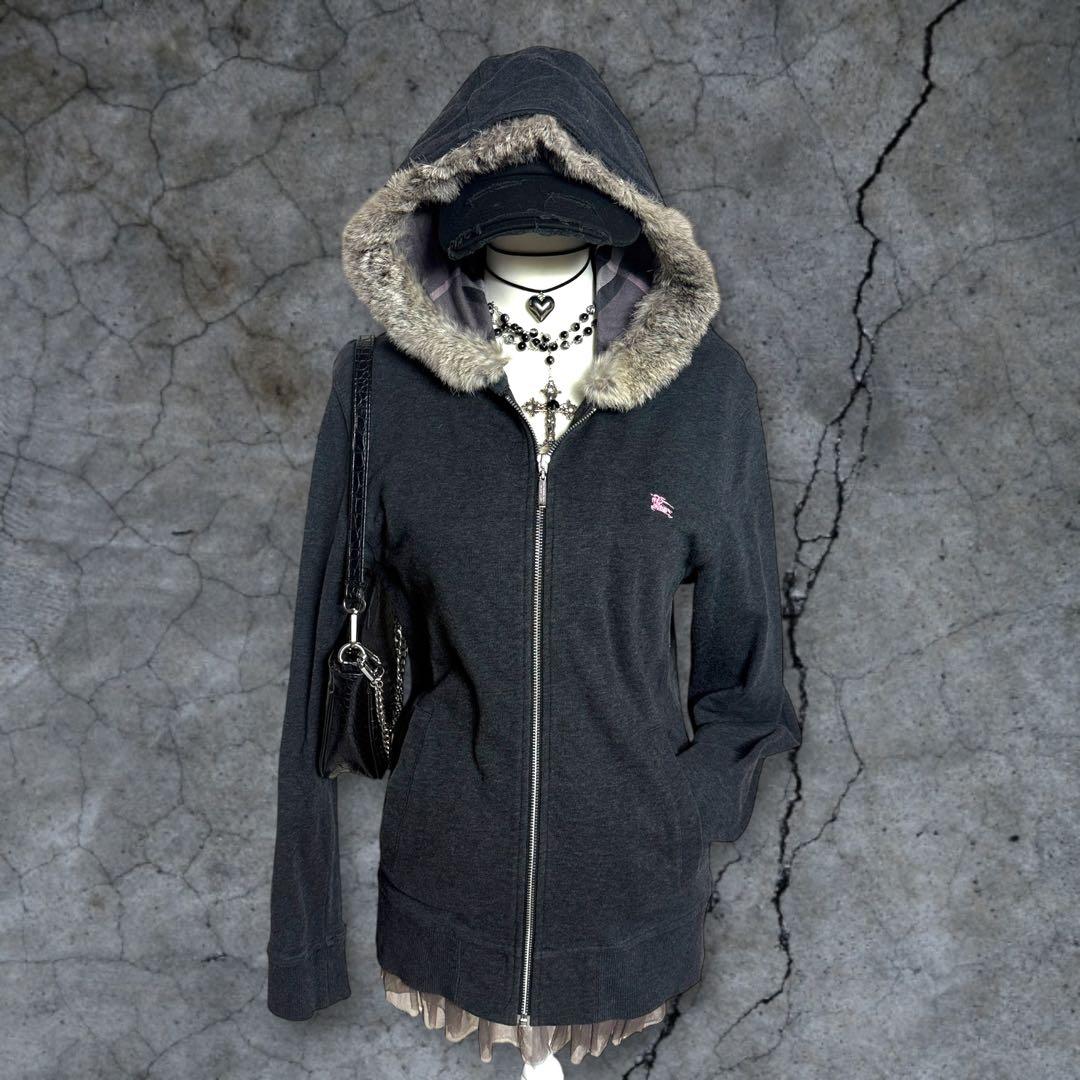 BURBERRY バーバリー ジップアップパーカー ファー ピンクロゴ y2k