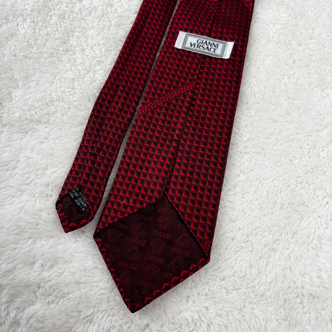 希少✨GIANNI VERSACE ネクタイ　ワインレッド　グレカ模様　高級