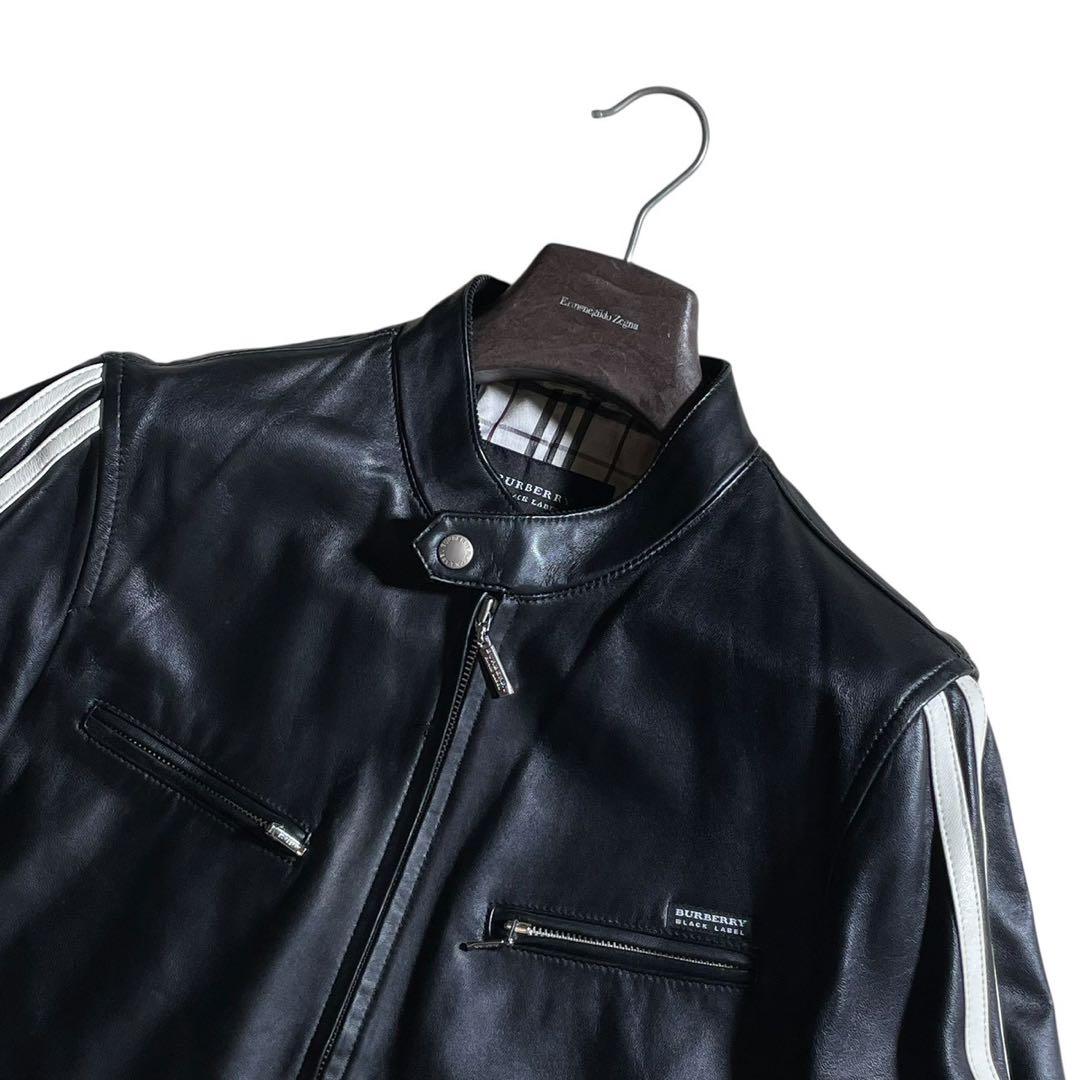 ①専用品バーバリーブラックレーベル ライダースジャケット ブルゾン 羊革 黒