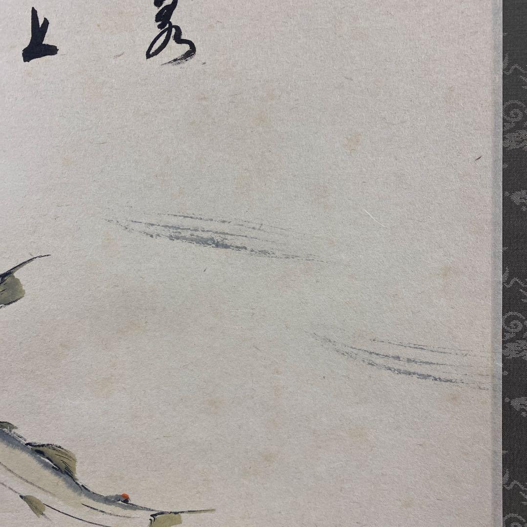 美品 掛け軸 前大徳 須賀玄道作 鮎画賛「清泉石上流」共箱 禅語 茶掛け