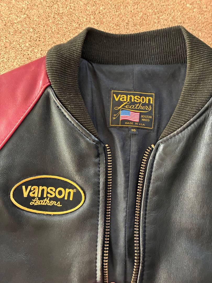 Vanson 黒赤 チームジャケット 36