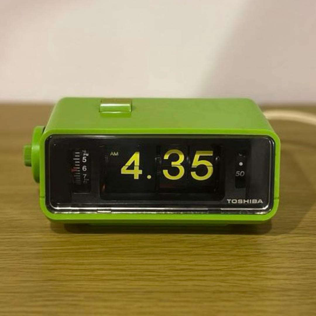 【メンテ済み・動作正常】東芝パタパタ時計 おはようTCM-953 緑