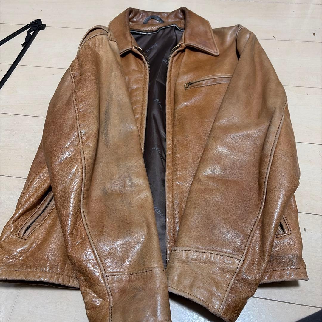 ね*こ様 ショット　ブラウンレザーシングルライダースジャケット
