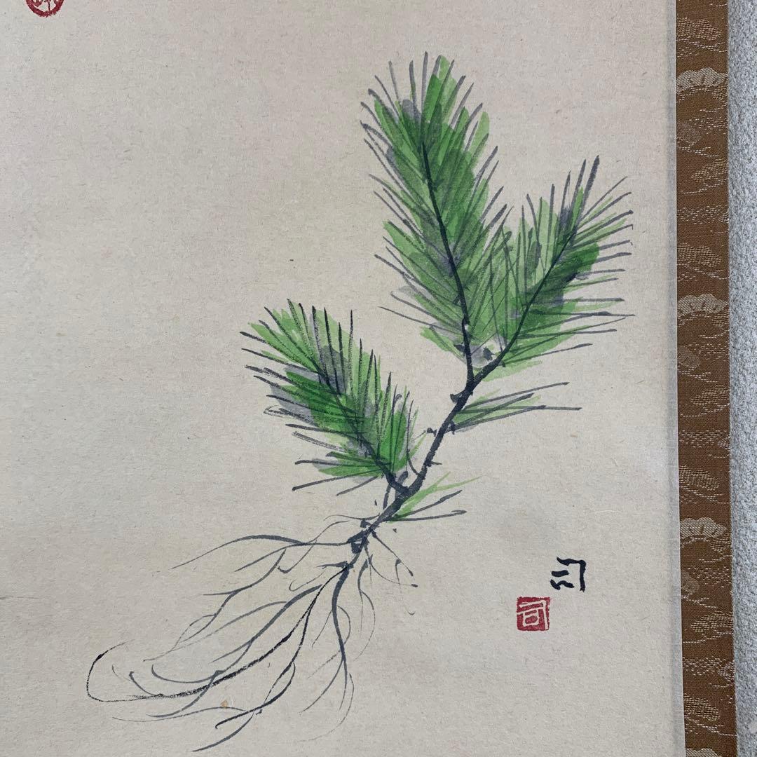 美品 掛け軸 東大寺 上野道善作 若松画賛「青松多寿色」共箱 禅語 縁起物