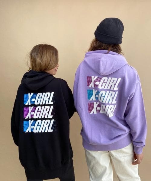 X-GIRL パーカー トリプルロゴ フーディー パープル 限定モデル ☆