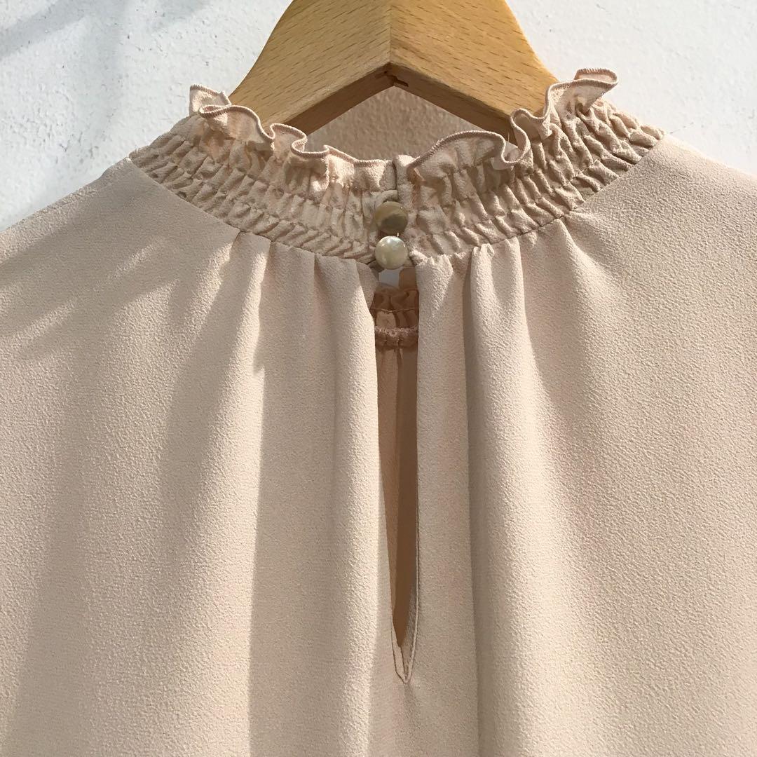 美品⭐️アナイ＊ジョーゼット シャーリング ブラウス　長袖　ピンクベージュ　36