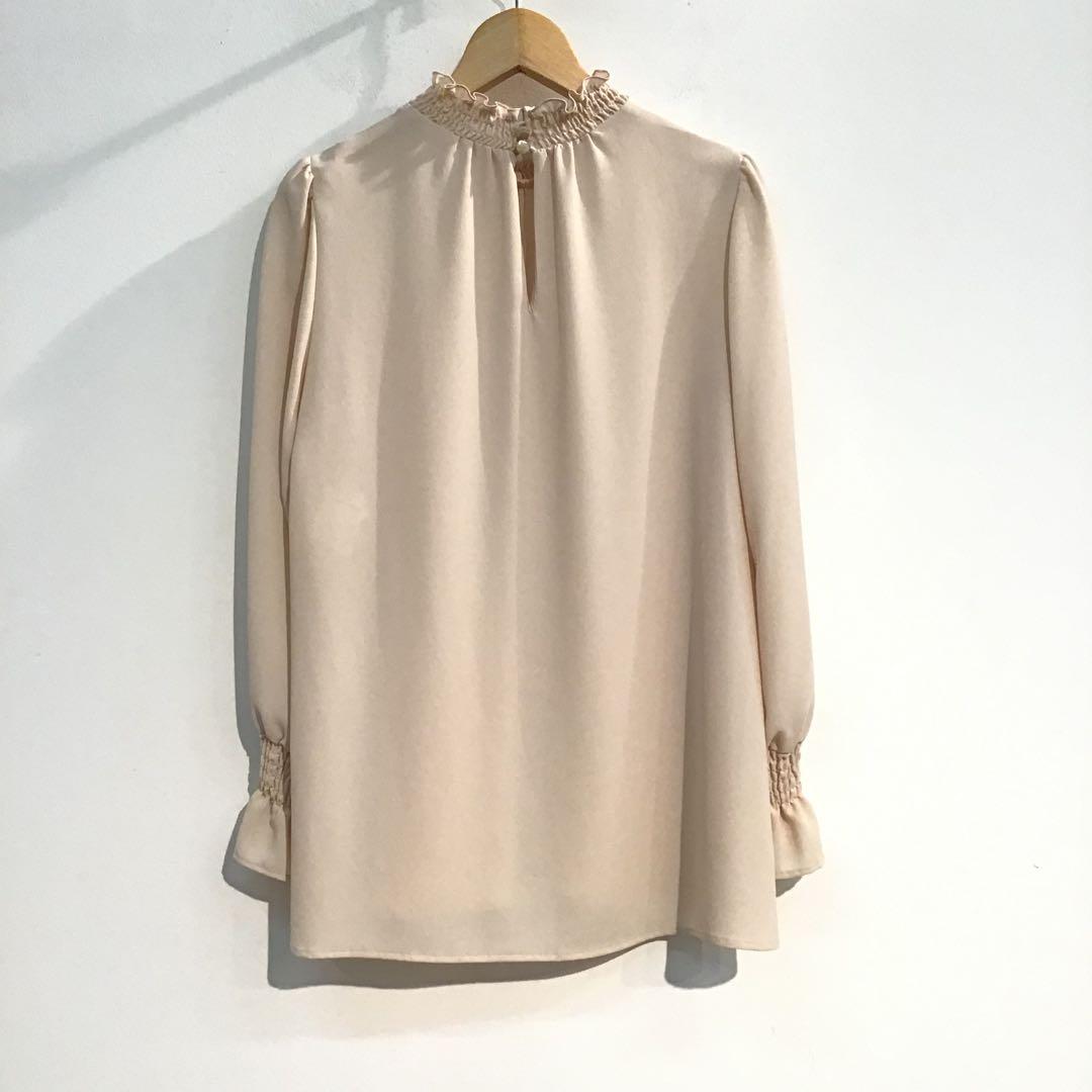 美品⭐️アナイ＊ジョーゼット シャーリング ブラウス　長袖　ピンクベージュ　36