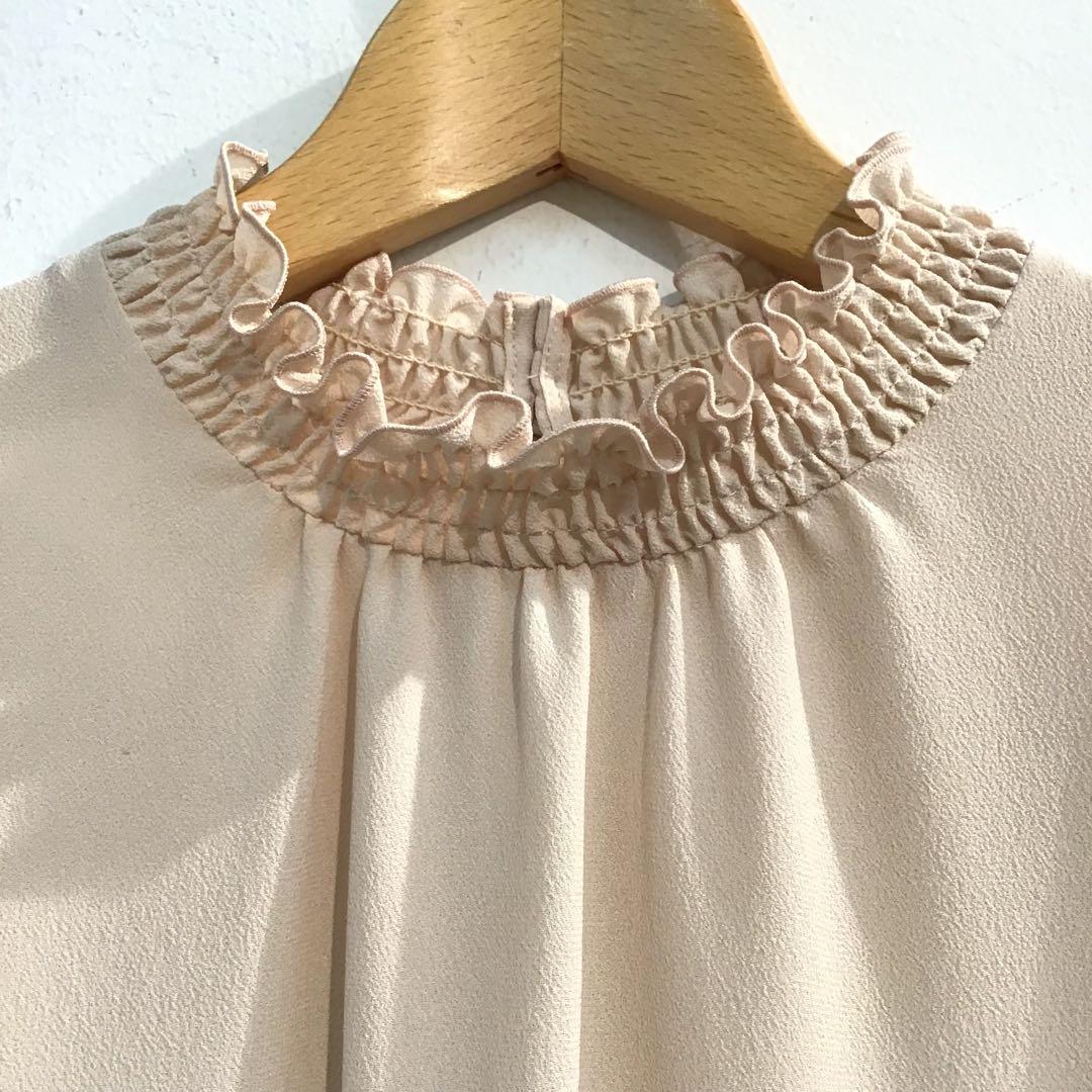 美品⭐️アナイ＊ジョーゼット シャーリング ブラウス　長袖　ピンクベージュ　36