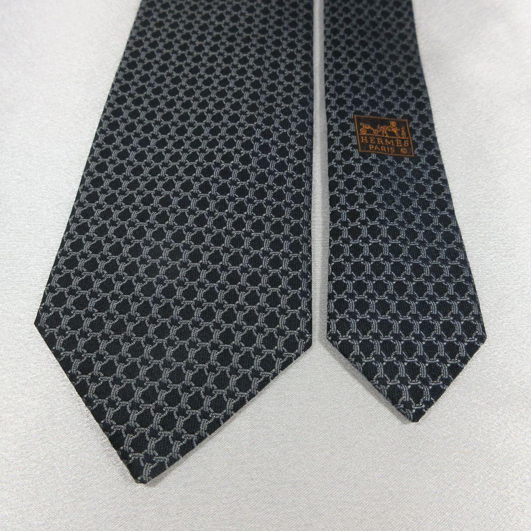 エルメス　ブラック　総柄　シルク　ネクタイ