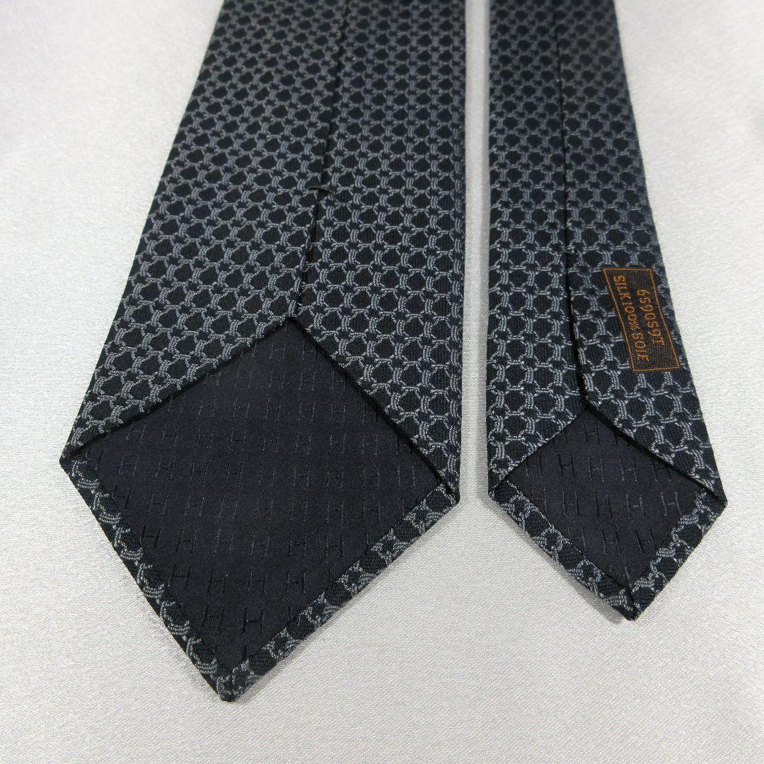 エルメス　ブラック　総柄　シルク　ネクタイ