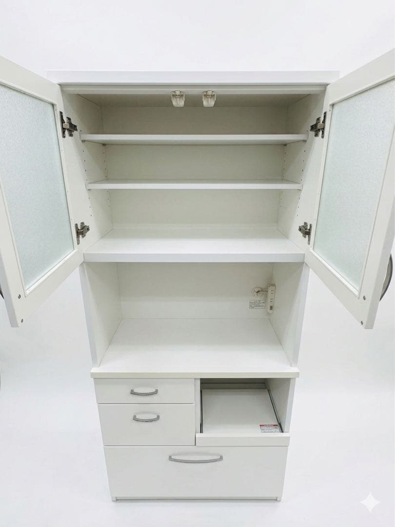 【ニトリ】食器棚 キッチンボード 幅80cm ホワイト ※天板シミあり