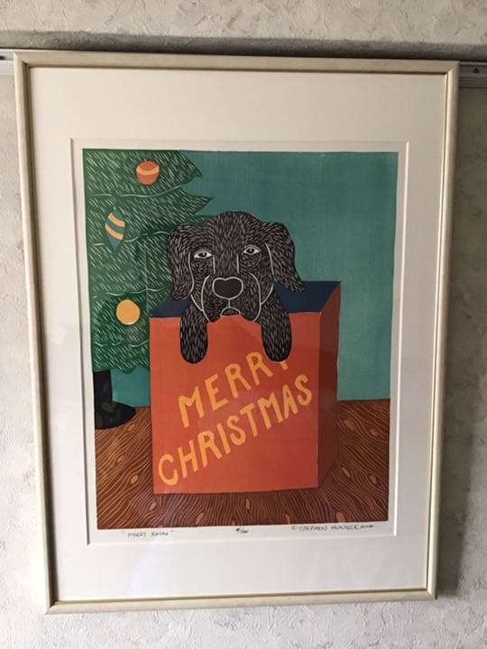 版画  大サイズ　スティーブンヒュー ネック　クリスマス　黒ラブラドール
