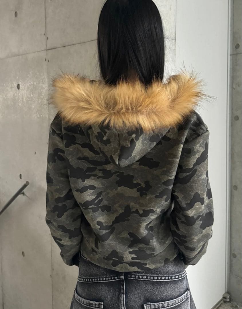 ZIPPER CLUB カモフラージュダブルジップクロップドパーカー