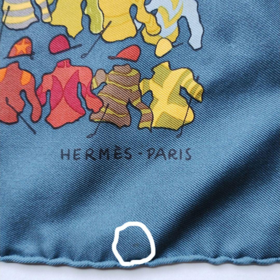 SORA. HERMES プチカレ 騎手柄 スカーフ シルク 藍色