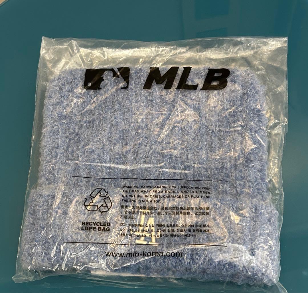 韓国限定　MLBkoreaニット帽　ネコ耳　水色