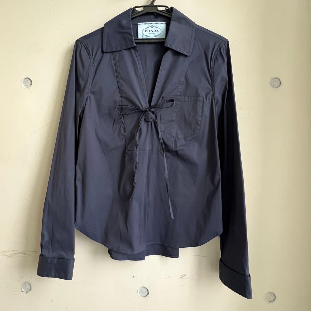 PRADA リボン長袖ブラウス