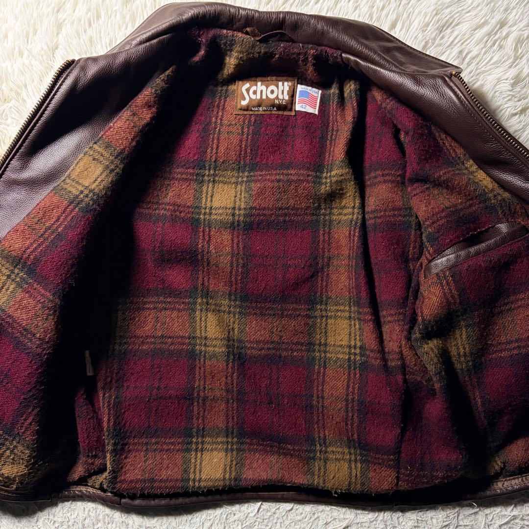 の*お様 米国製■schott トラッカージャケット　681 ボルドー　本革　襟