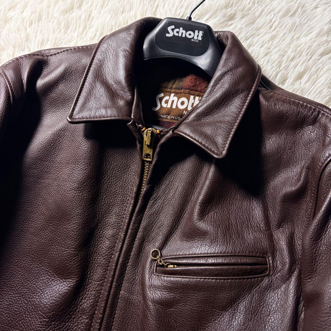 の*お様 米国製■schott トラッカージャケット　681 ボルドー　本革　襟
