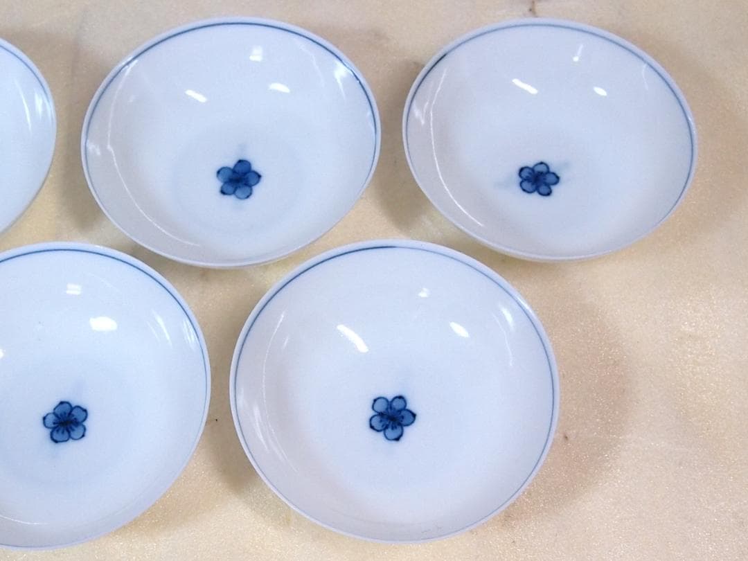 【未使用】京焼 清閑寺窯 杉田祥平造 染付梅花画 杯5客 盃/ぐい呑/猪口 酒器