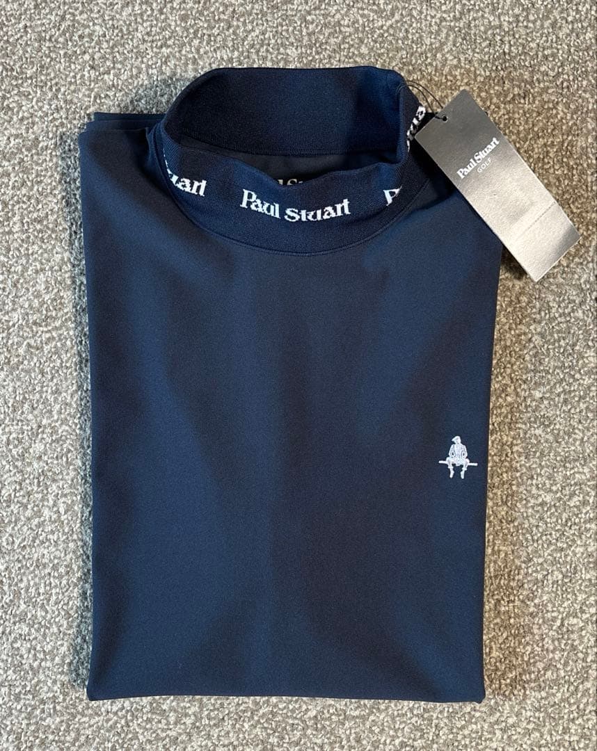 新品★Paul Stuart ゴルフ　モックネック半袖Tシャツ ネイビー　L