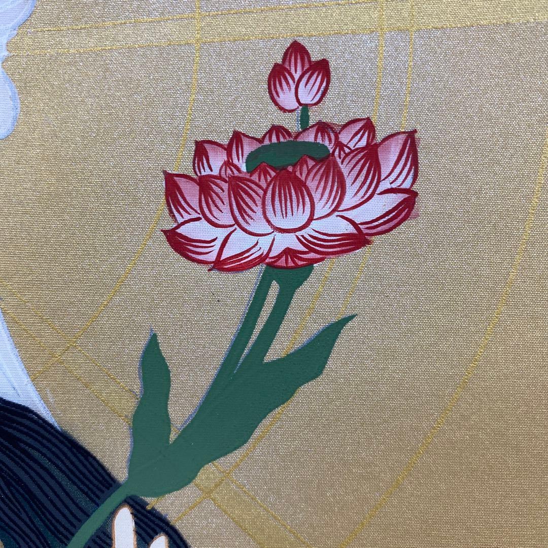 美品 掛け軸 白樹作 金地 聖観音像 共箱 仏画 仏教美術