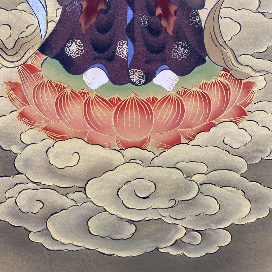 美品 掛け軸 白樹作 金地 聖観音像 共箱 仏画 仏教美術