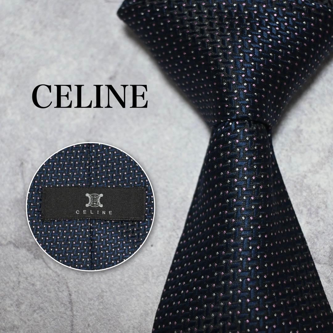 【極美品】 CELINE セリーヌ ネイビー ピンドット ネクタイ